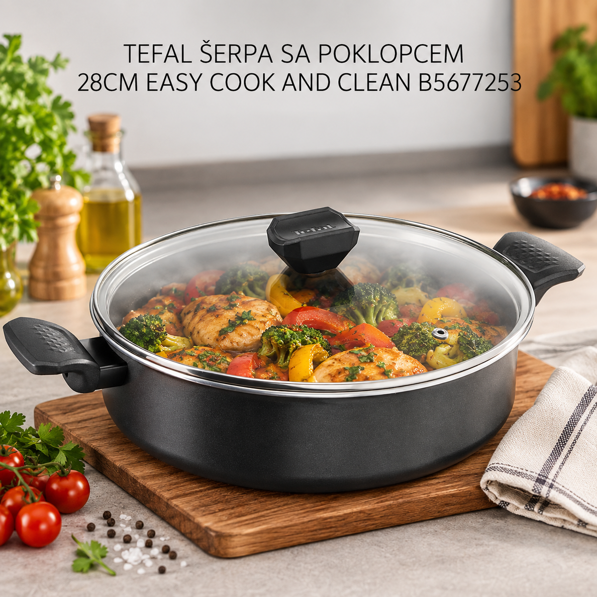 TEFAL ŠERPA SA POKLOPCEM 28CM EASY COOK AND CLEAN B5677253