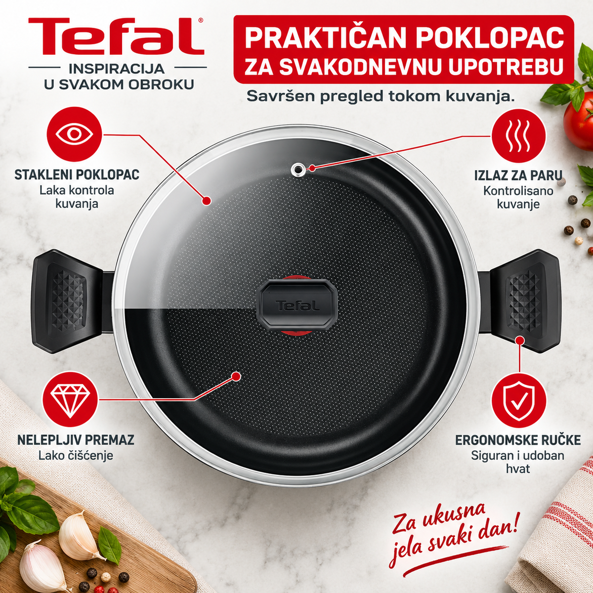 TEFAL ŠERPA SA POKLOPCEM 28CM EASY COOK AND CLEAN B5677253