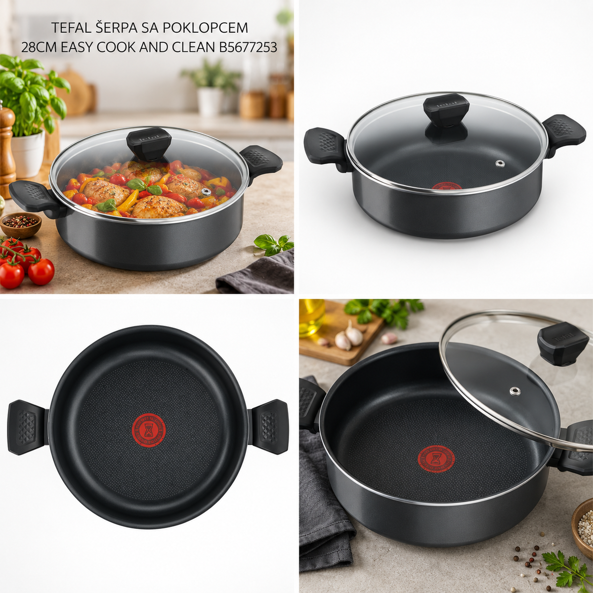 TEFAL ŠERPA SA POKLOPCEM 28CM EASY COOK AND CLEAN B5677253