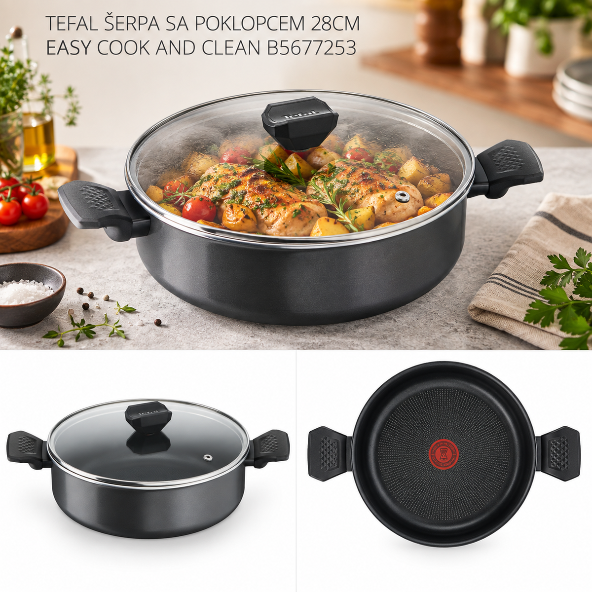 TEFAL ŠERPA SA POKLOPCEM 28CM EASY COOK AND CLEAN B5677253