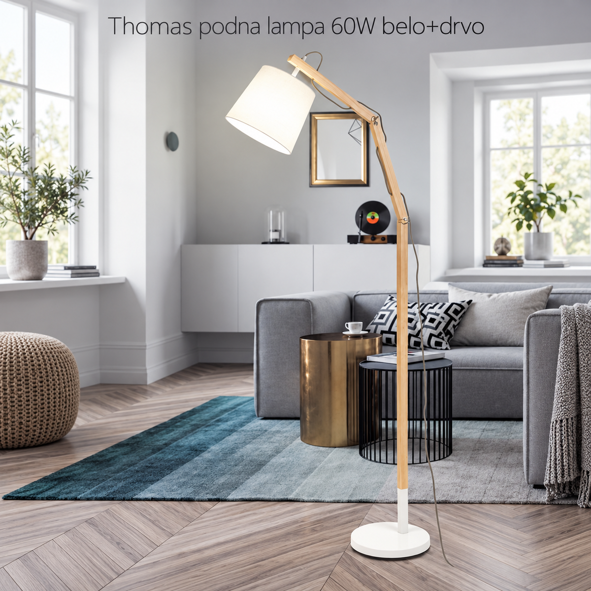 Thomas podna lampa E27 60W belo drvo