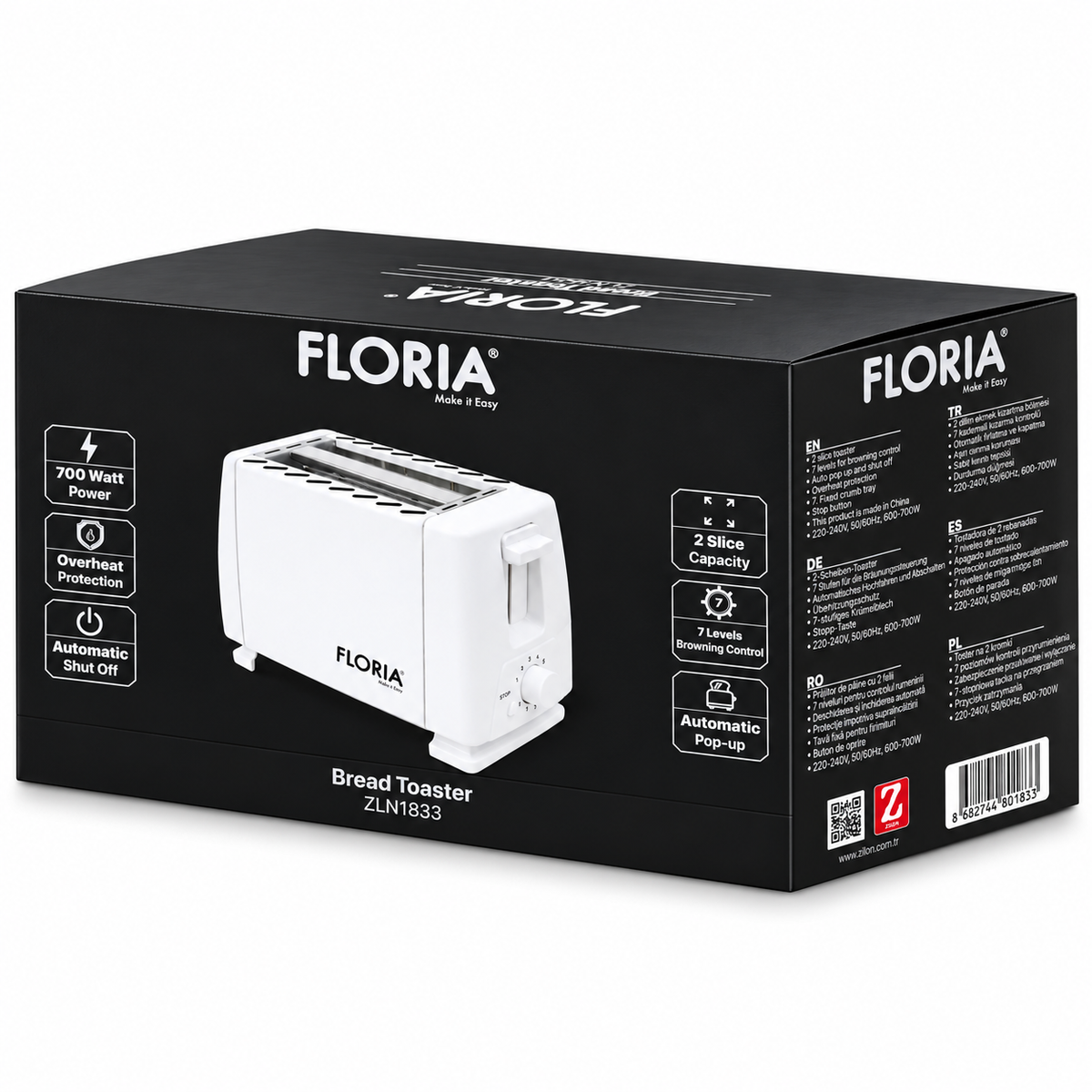 Toster za hleb, 7 nivoa grejanja, 700 W, beli ZLN1833