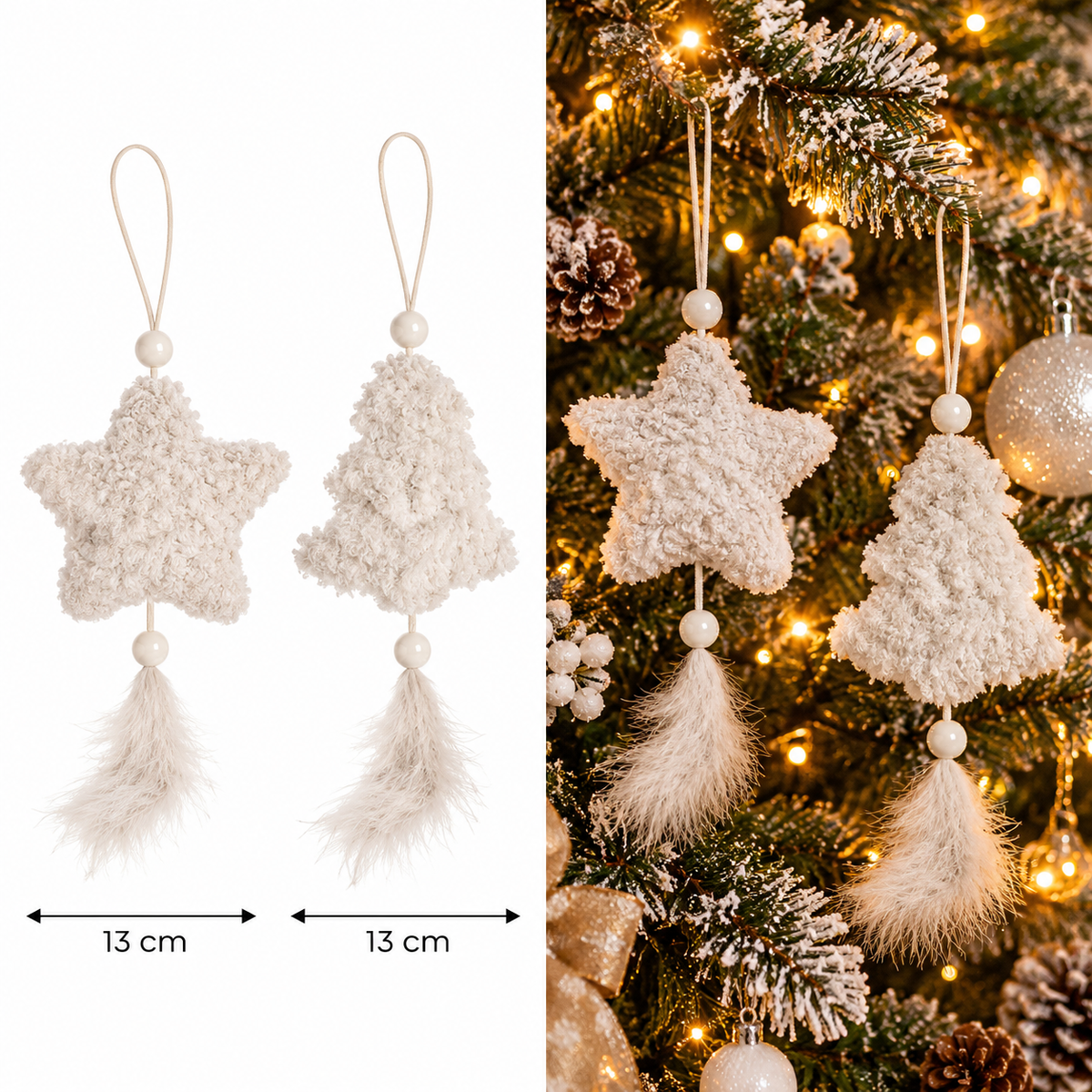Ukras jelkica i zvezda set 2kom   13cm, sa perjem 25cm   58898