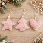 Ukras za jelku plišana zvezda, jelka i srce set 3kom  13cm roze  61300
