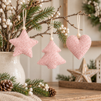 Ukras za jelku plišana zvezda, jelka i srce set 3kom  13cm roze  61300