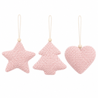 Ukras za jelku plišana zvezda, jelka i srce set 3kom  13cm roze  61300