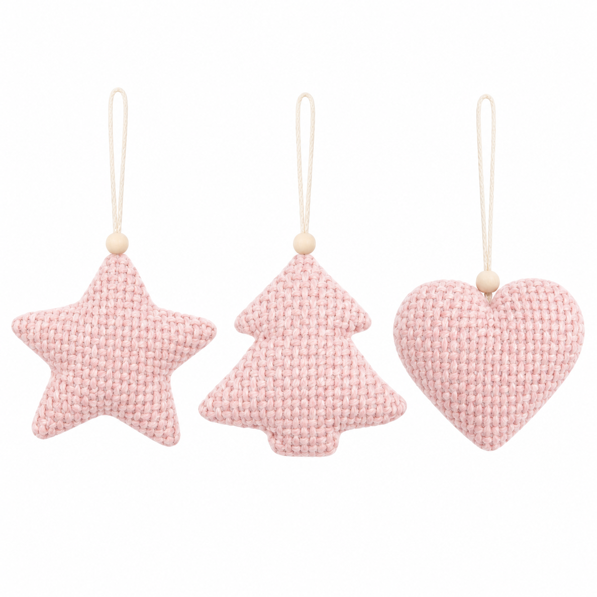Ukras za jelku plišana zvezda, jelka i srce set 3kom  13cm roze  61300