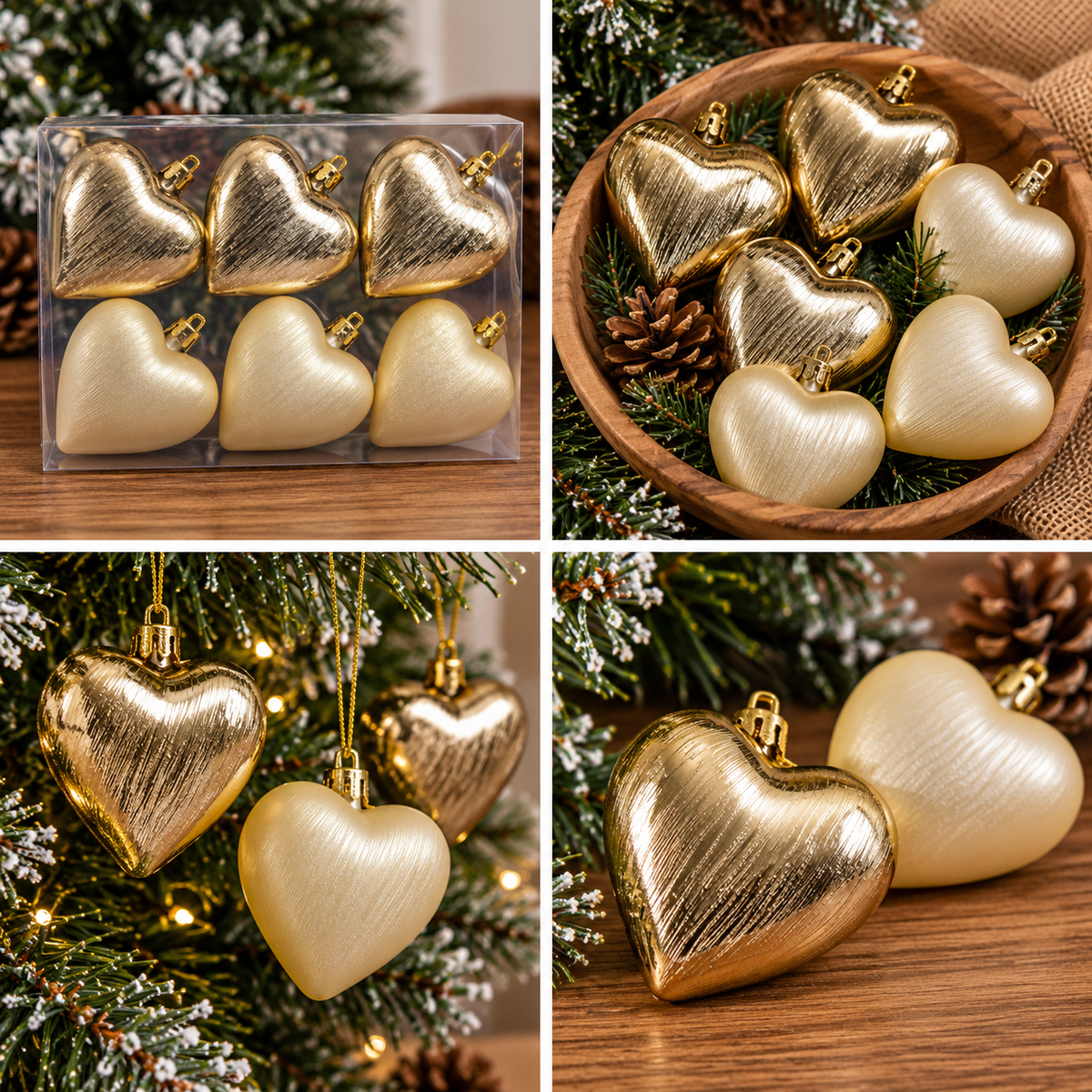 Ukras za jelku srca zlatna set 6kom  8cm LJ126902
