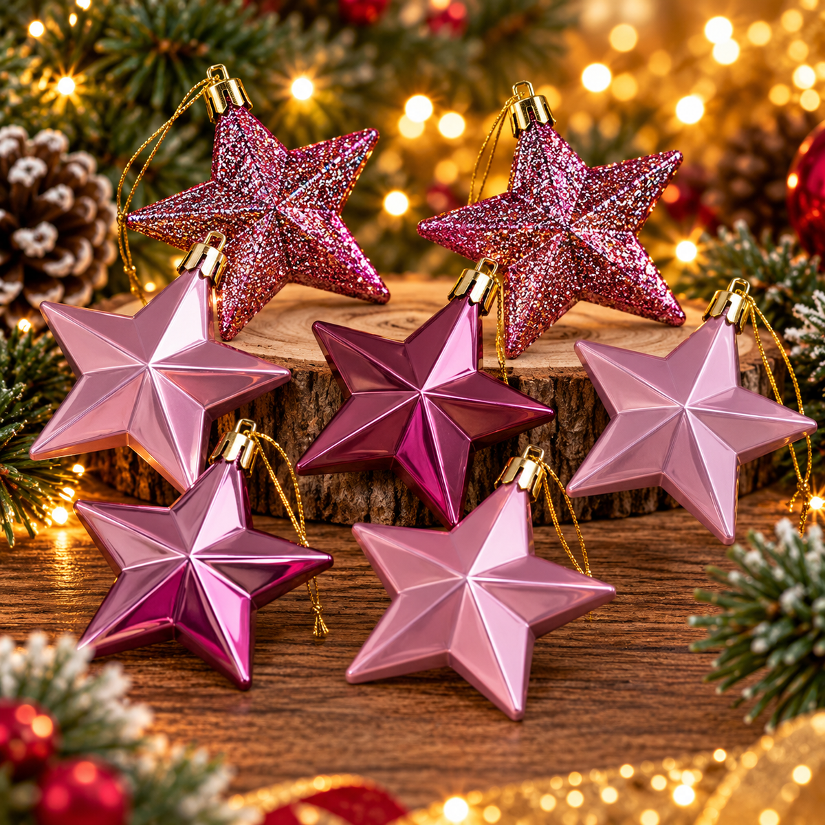 Ukras za jelku zvezde set 8kom roze 7cm 152887