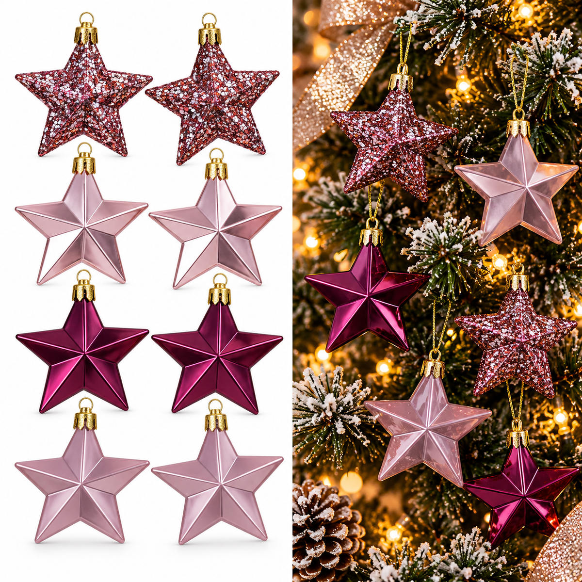 Ukras za jelku zvezde set 8kom roze 7cm 152887