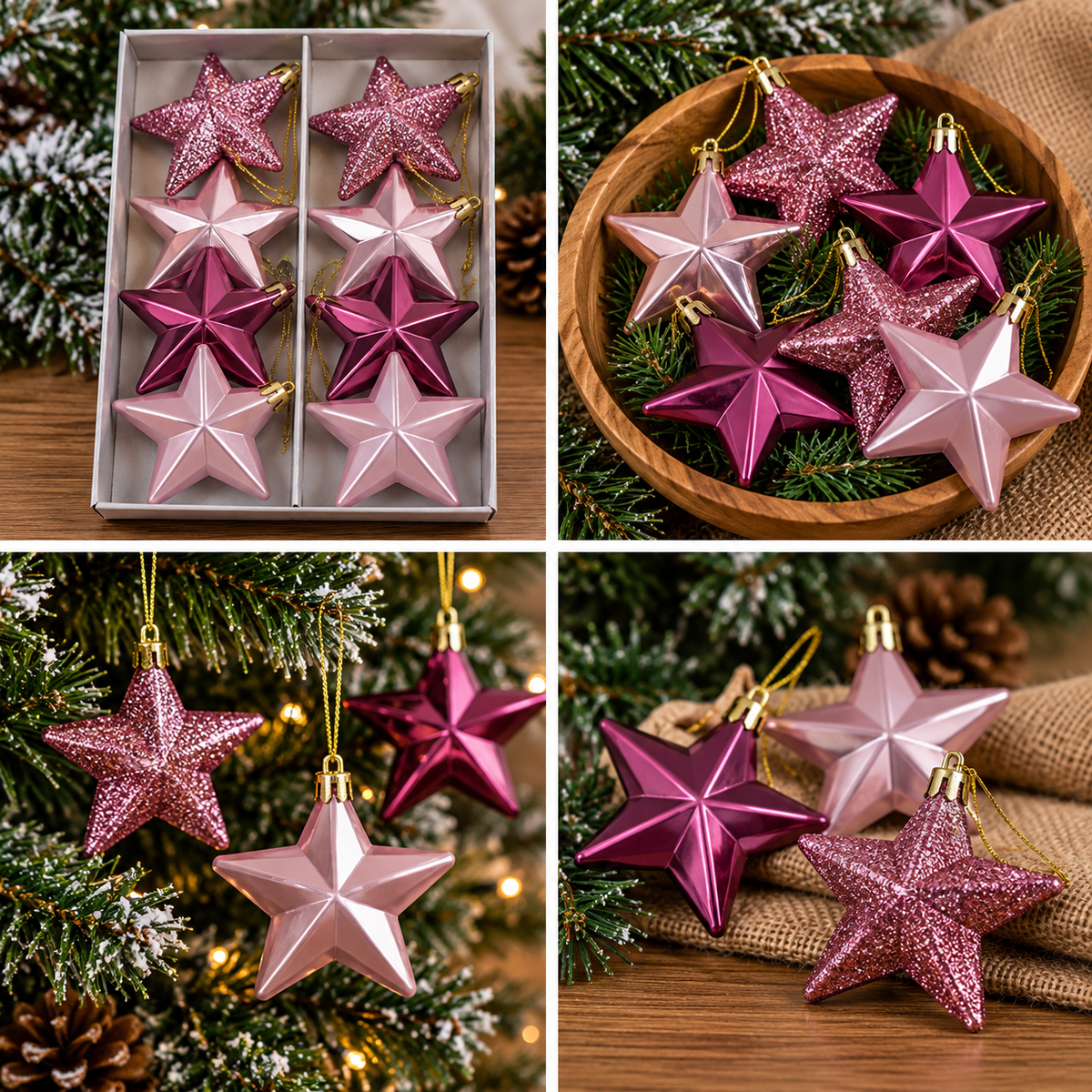 Ukras za jelku zvezde set 8kom roze 7cm 152887