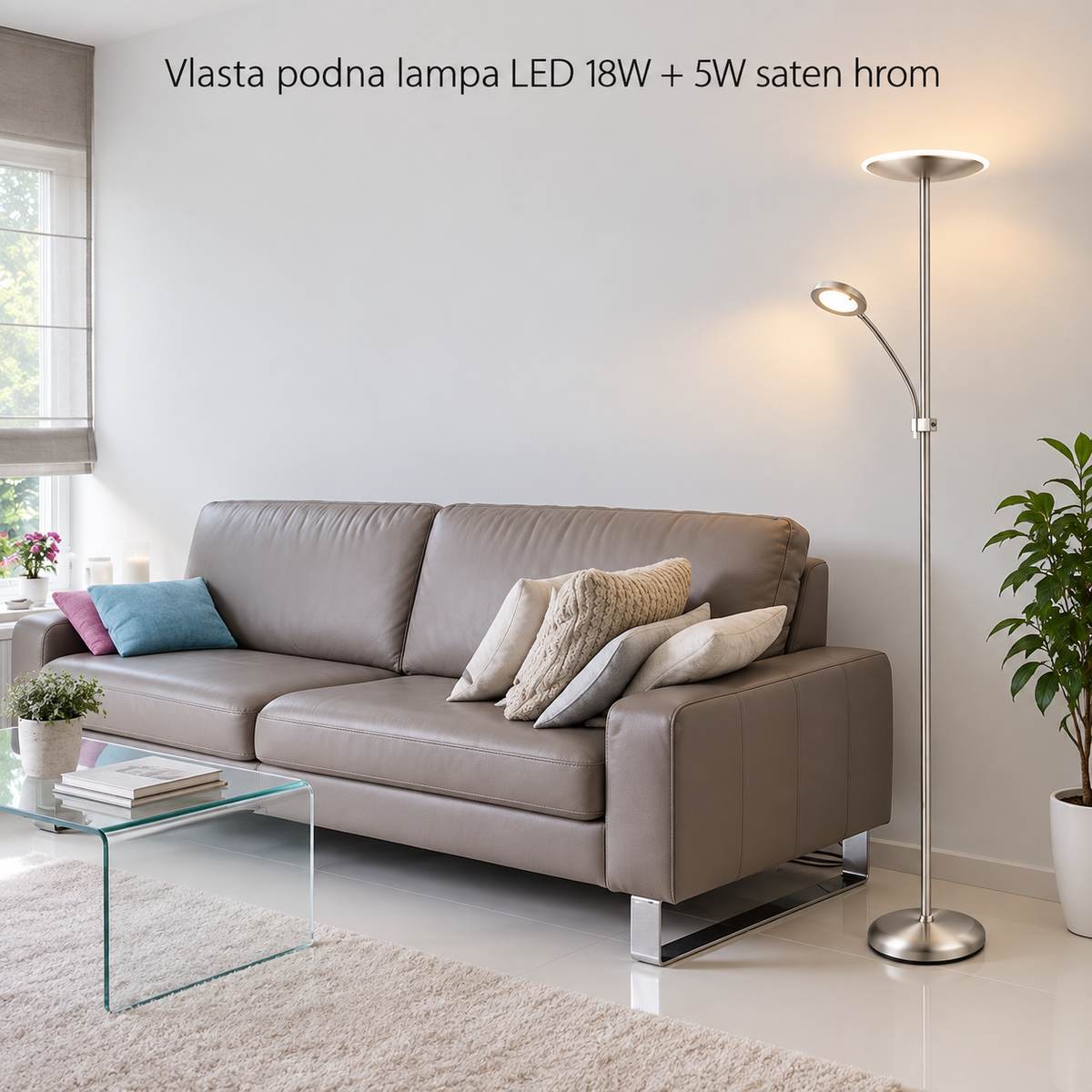 Vlasta podna lampa LED 18W + 5W saten hrom