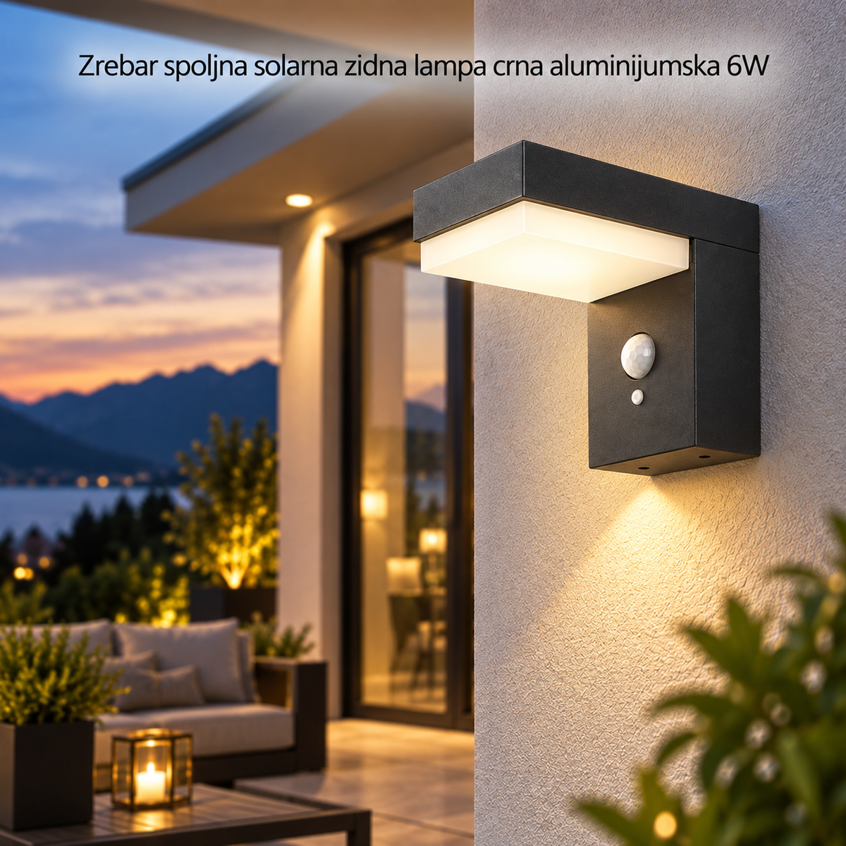 Zrebar spoljna solarna zidna lampa crna aluminijumska 6W