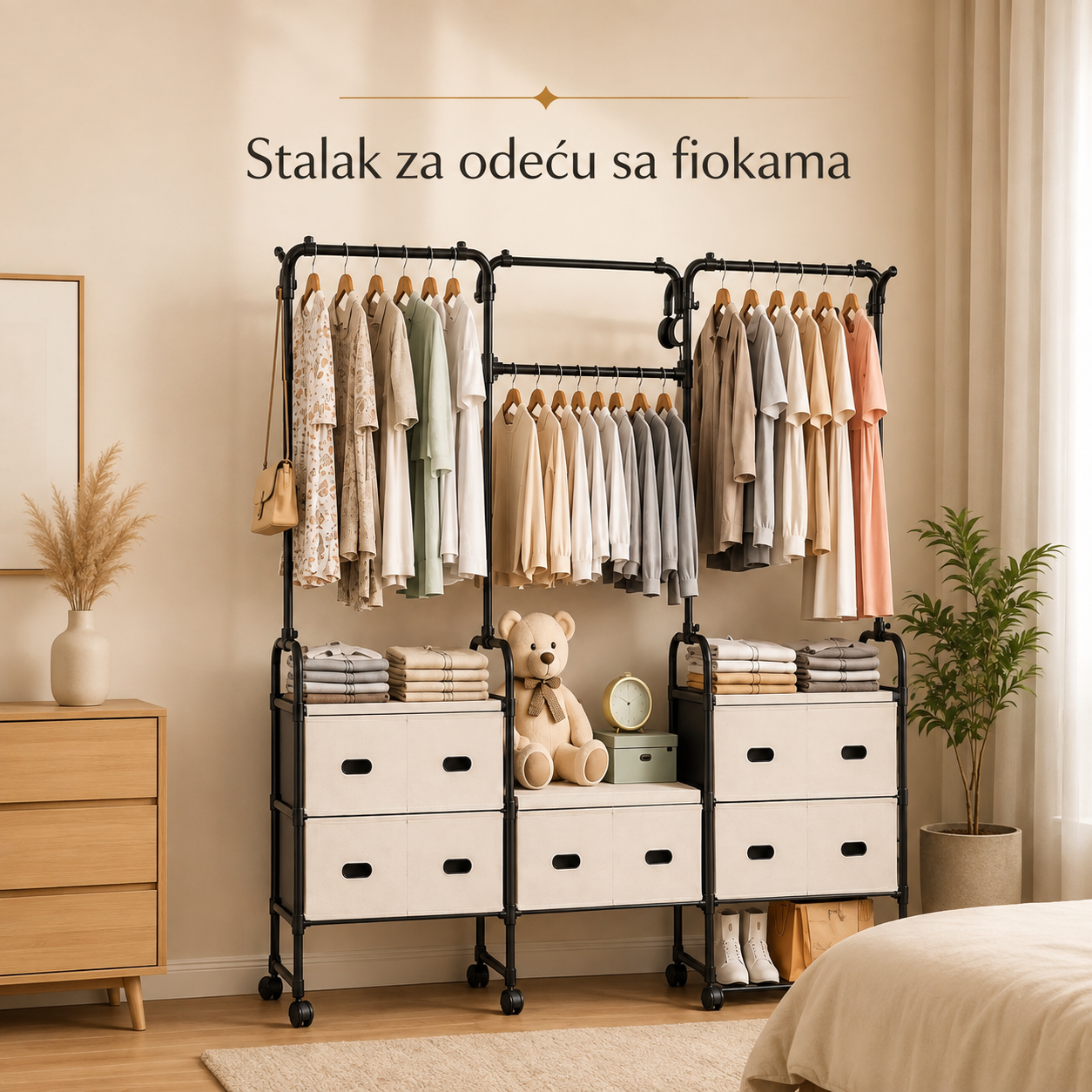 Stalak za odeću sa fiokama – praktično i elegantno rešenje za svaki dom