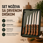 SET NOŽEVA SA DRVENOM DRŠKOM I OŠTRILOM
